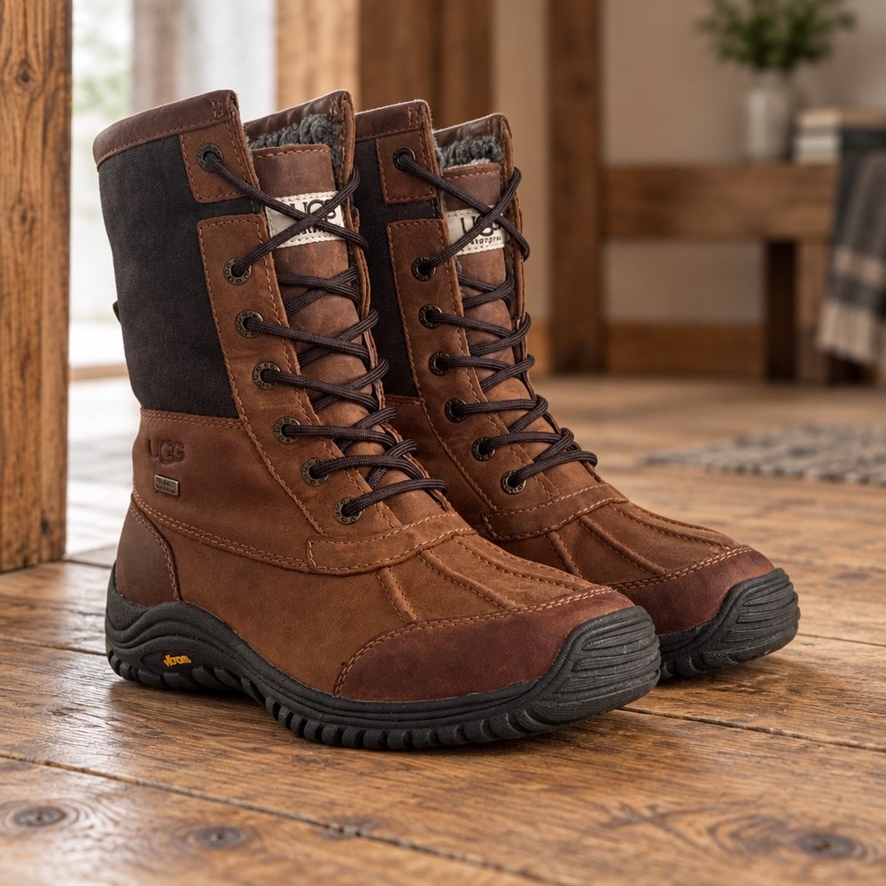 UGG Adirondack II Luxe Quilt Winter Snow Boot 6.5 Waterproof Leather Brown Women